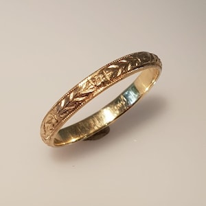 Vintage Wedding Ring, 14K Gold Wedding Band, Unisex Wedding Band, Floral Wedding Band, Antique Wedding Ring,Pattern Band, Thin Gold Ring,18K