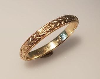 Vintage Wedding Ring, 14K Gold Wedding Band, Unisex Wedding Band, Floral Wedding Band, Antique Wedding Ring,Pattern Band, Thin Gold Ring,18K