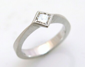 Anillo de diamantes de talla princesa, anillo de diamantes de oro macizo, anillo de compromiso de diamantes, anillo de diamantes solitario, 14 quilates, 18 quilates, moderno y elegante.