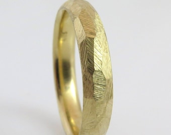 Rough wedding band, Faceted wedding ring, Unique wedding band, Rough gold ring, Hammered gold wedding band, Textured wedding band