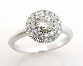 Double Halo Diamond Ring, White Gold Diamond Ring, 1.1TCW Diamond Ring, Fine Diamond Ring, 18k Diamond Ring, Diamond Engagement Ring, Round
