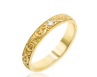 Diamond Wedding Band, Antique Wedding Band, Wedding Band Women, Vintage Wedding Ring, Diamond band women, Real Diamond Ring, Boho, 14k, 18k