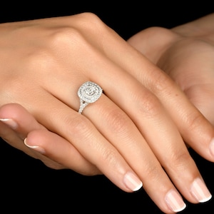 Double Halo Ring, Fancy Diamond Ring, Cushion Cut Engagement Ring, 18K Diamond Ring, Big Fancy Ring, Luxurious Diamond Ring, 1.05ct Diamond