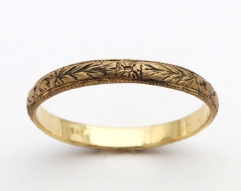 Vintage-Stil Ehering, Hochzeitsband Frauen, antike Hochzeitsband, Blätter Hochzeitsring, Boho-Hochzeitsring, 14k Ehering, 18K Band