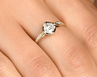 Solitär Diamant Ring, Diamant Verlobungsring, Fein Diamant Ring, 0.50 CT Diamant Ring, Multi Diamant Ring, Vintage Verlobungsring, 18k