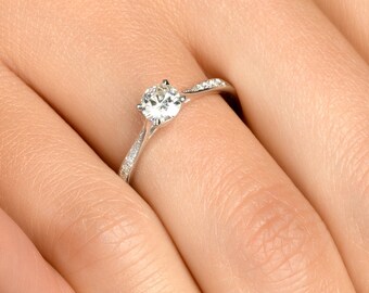 Vintage Style Diamond Ring, Diamond Engagement Ring, White Gold Diamond Ring, Diamond Wedding Ring, Multi Diamond Ring, 14k, Solitaire Ring