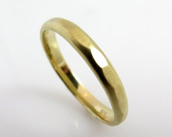 14K Gold Wedding Ring, Faceted Ring, 14k Men and Women Wedding Band, Unique Wedding Band, Hammered Gold Ring, Matching Wedding Ring, Matte