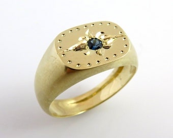 Signet Ring Men, Solid Gold Ring, Sapphire Signet Ring, Vintage Gold Ring, Statement Gold Ring, Pinky Ring, 14k Gold ring, 18k Cocktail ring