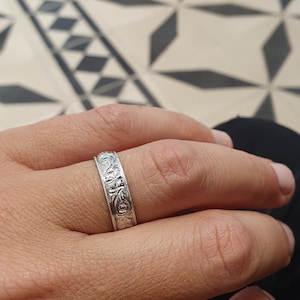 White Gold Wedding Band, Antique Wedding Band, Vintage Wedding Ring, Floral Wedding Band, Wide Wedding Band, Wedding Band Women, Victorian