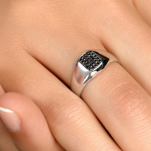 Black Diamond Ring, Signet Diamond Ring, Pinky Ring, Pave Diamond Ring, Statement Diamond Ring, Signet Ring Women, Ring For Men, 14K, Solid