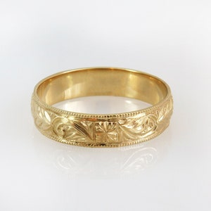 Vintage Wedding Ring, 14K Gold Wedding Band, Unisex Wedding Band, 18K Gold Ring, Victorian Wedding Band, Pattern Ring, 14K Gold Floral Band