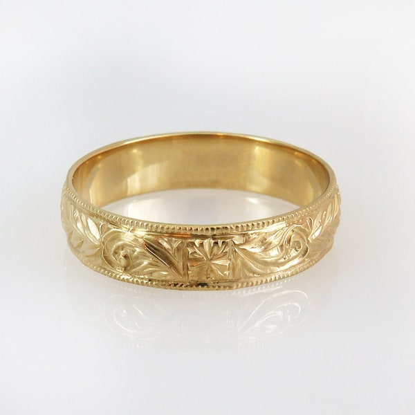 Vintage trouwring, 14K gouden trouwring, Unisex trouwring, 18K gouden ring, Victoriaanse trouwring, patroonring, 14K gouden bloemenband