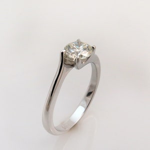 18k White Gold Diamond Ring, 0.5 ct Solitaire Ring, Twist Engagement Ring, Promise Ring, Gift for Her