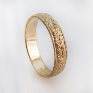Victorian Wedding Ring, Antique Wedding Ring, Floral Wedding Band, Engraved Wedding Ring, Rose Gold Wedding Ring, Vintage, Boho, 18k, 14k