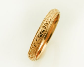 Stack Wedding Ring, Unique Wedding Band, Vintage Wedding Ring, Floral Wedding Band, Antique Gold Ring, Dainty Wedding Band, Delicate Ring