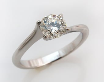 Moissanite Solitaire Ring, White Gold Engagement Ring, 14k Moissanite Ring, 18k Promise Ring, Bypass Gem Ring, Solid Gold Moissanite Ring
