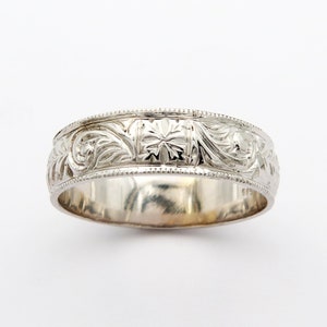 Wide Wedding Band, Wedding Band Women, White Gold Wedding Band, Floral Wedding Band, Antique Wedding Band, Victorian Wedding Ring, 14k, 18k