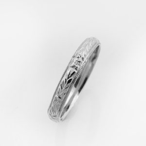 Antique Wedding Ring, Platinum Wedding Band, Floral Wedding Ring, Wedding Band Women, Pattern Band, Vintage Wedding Band, Thin Wedding Band