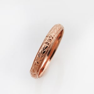 Unique Wedding Ring, Vintage Style Wedding Ring, Unisex Band, Rose Gold Band, Pattern Band, Engraved Thin Ring, Antique Style Wedding Ring