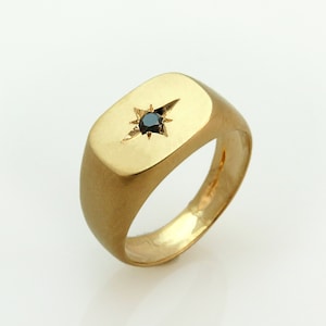 Statement Men Ring, Diamond Ring Men, Signet Ring, Star Ring, Gold Ring for Men, Diamond Signet Ring, Pinky Ring, Engraved Ring, Chunky Ring