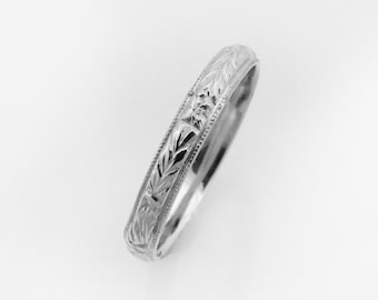 Antiker Ehering aus 14-karätigem Gold, Ring im Vintage-Stil mit floralem Muster