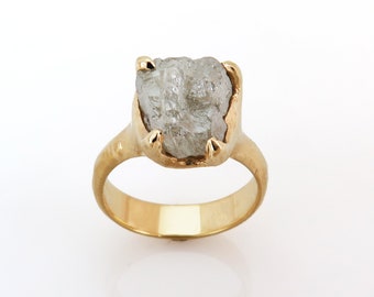 Raw Diamond Ring, 18K Diamond Ring, Cocktail Diamond Ring, Alternative Engagement Ring, Unique  Diamond Ring, Solid Gold Ring, Women, Boho