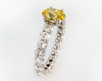 Lab Diamond Ring, Diamond Engagement Ring, Yellow Diamond Ring, Multi Diamond Ring, CVD Diamond Ring, Solid Gold Diamond Ring Woman, 14k 18k