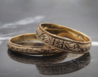 Set di fedi nuziali per lui e per lei, fedi nuziali in stile vintage, fedi nuziali antiche, fedi per coppie, anelli in oro massiccio, fedi incise