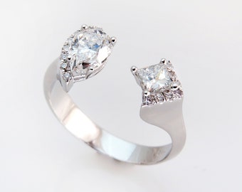 Solid Gold Diamond Ring, Open Diamond Ring, Cluster Diamond Ring, Diamond Ring for Women, Modern Diamond Ring, 14k IGL Diamond ring, 18k