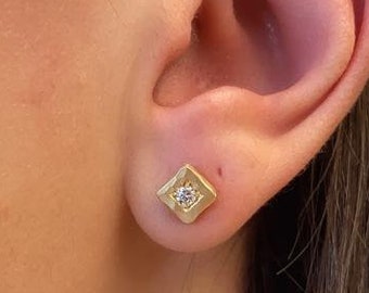 Gold Diamond Earrings, 18K Gold Earrings, Diamond stud earrings, Squares Diamond Studs, Solid Gold Earrings, Yellow/White/Rose Gold Earrings