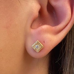 Gold Diamond Earrings, 18K Gold Earrings, Diamond stud earrings, Squares Diamond Studs, Solid Gold Earrings, Yellow/White/Rose Gold Earrings image 1