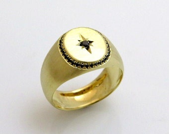 Signet gold ring, Signet ring men, 14k gold ring men, Black diamond ring, Black diamond ring gold, Engraved ring gold, Engraved ring men