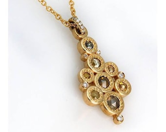 Collar de diamantes, collar único, collar Art Déco, collar de oro de 18 quilates, collar con bisel, collar de diamantes naturales, collar de racimo, talla rosa
