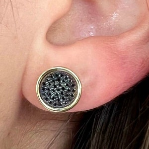 Diamond Studs, Black Diamond Earrings, Round Diamond Earrings, 14K Gold Diamond Earrings, Black Studs, Pave Earrings, Black Stone Earrings
