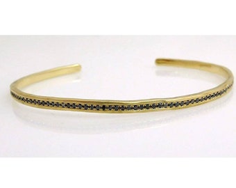 Black Diamond Gold Cuff Bracelet, Unique Pave Setting, 18k/14k Yellow Rose White Gold, Unisex Jewelry Gift, Gift for Him or Her