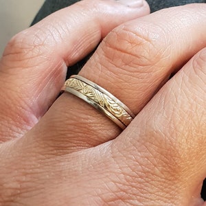 Men's Wedding Band, Spinner Ring, Vintage Wedding Ring, 14k Gold Wedding Band, Fidget Ring, Unique Wedding Band, Pattern Ring, Two Tone Ring