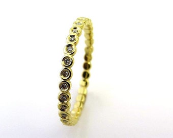 14k Solid Gold Bubble Eternity Ring: Natural Diamond Stackable Wedding Band
