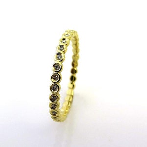 Diamond Wedding Band, Multi-Diamond Eternity Ring, Bubble Gold Stacked Ring for Women, Anniversary Gift for Her