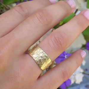 Unique Wedding band, 14K Yellow Gold ring, Textured Gold ring, Wide Gold band, Rough Ring, Rustic wedding band, Hammered Gold Ring, Raw ring