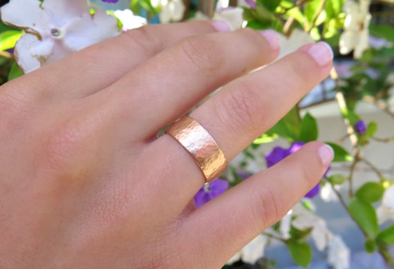 Wide Wedding Band Hammered Wedding Band Rose Gold Wedding 