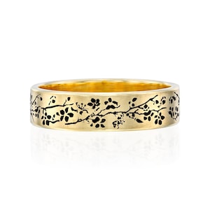 14k Gold Cherry Blossom Ring, Sakura Wedding Band, Japanese Floral Ring, Nature Inspired, Handmade Jewelry, Gift for Her