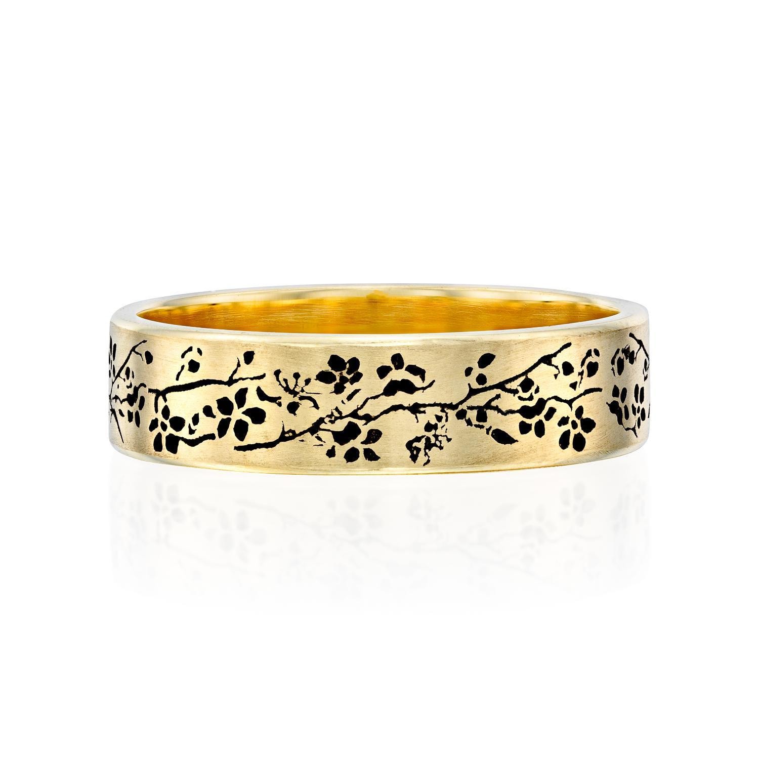 14k Gold Cherry Blossom Ring, Sakura Wedding Band, Japanese Floral Ring, Nature Inspired, Handmade Jewelry, Gift for Her
