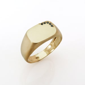 Black Diamond Ring, Signet Ring, 14K Gold Ring for Men, Men Diamond Jewelry, Statement Ring Men, Men Diamond Ring, Pinky Ring, 18k Gold Ring