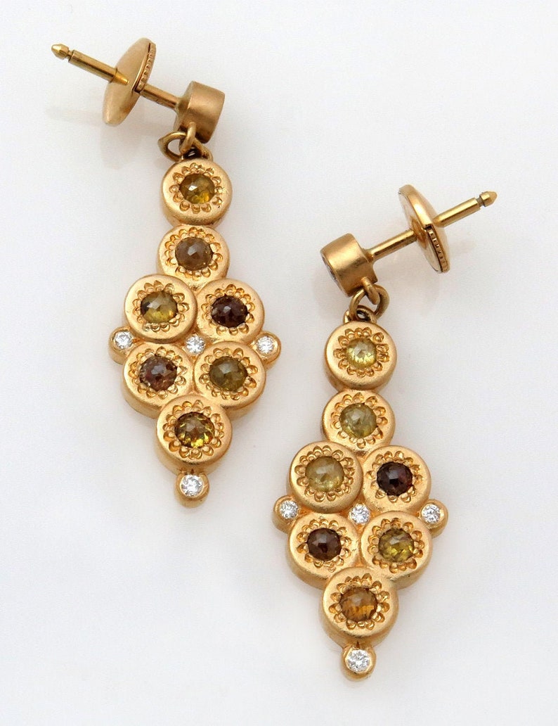 Stud Diamond Earring, Cluster Diamond Earrings, Cocktail Diamond Earrings, Drop Diamond Earrings, Brown Diamond Earrings, 18k/14k Solid Gold image 1