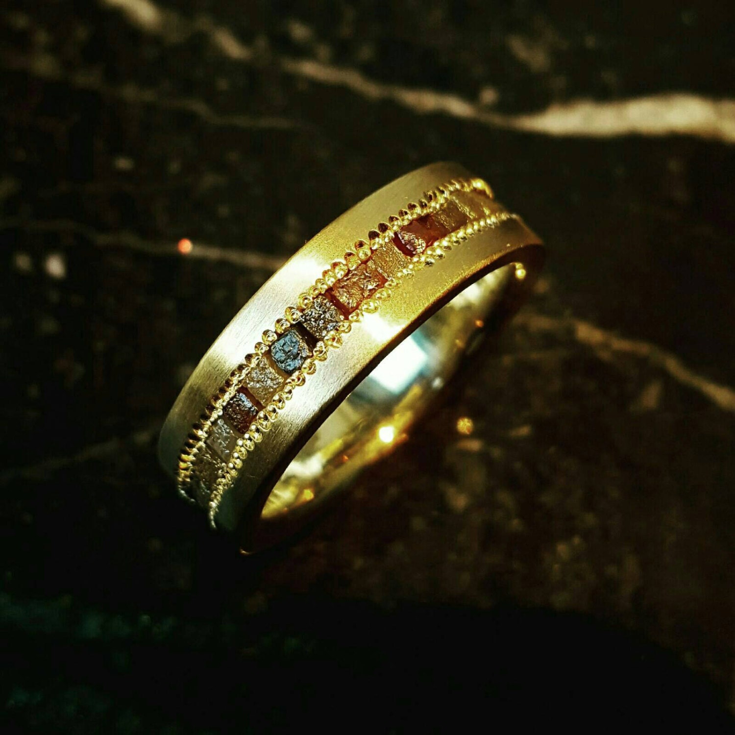 Unique Wedding Ring 18k Gold Wedding Ring Wide Wedding Band Etsy