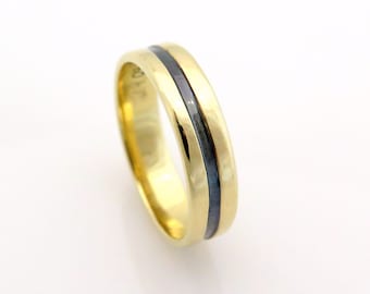 Gold and Black Wedding Ring, 14K Gold Men Wedding Band, Unique Wedding Band Men, Two Tone Ring, Men 14k Solid Gold Ring, Modern Wedding Band