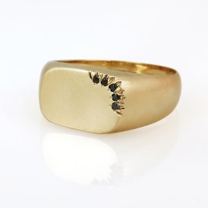Gold Signet Ring, Signet Ring Women, Black Diamond Ring, Gold Pinky Ring, Unisex signet ring, Solid Gold Ring, Signet Diamond Ring, 14K, 18K