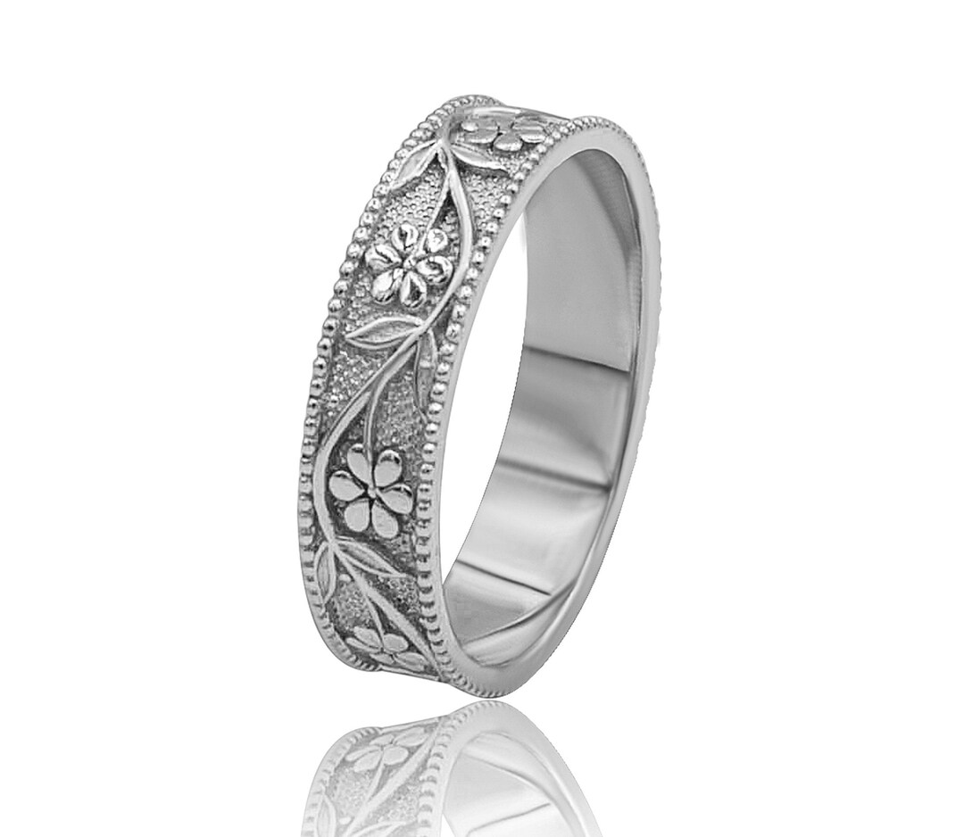 Flowers Wedding Ring White Gold Wedding Band Spring Wedding Etsy