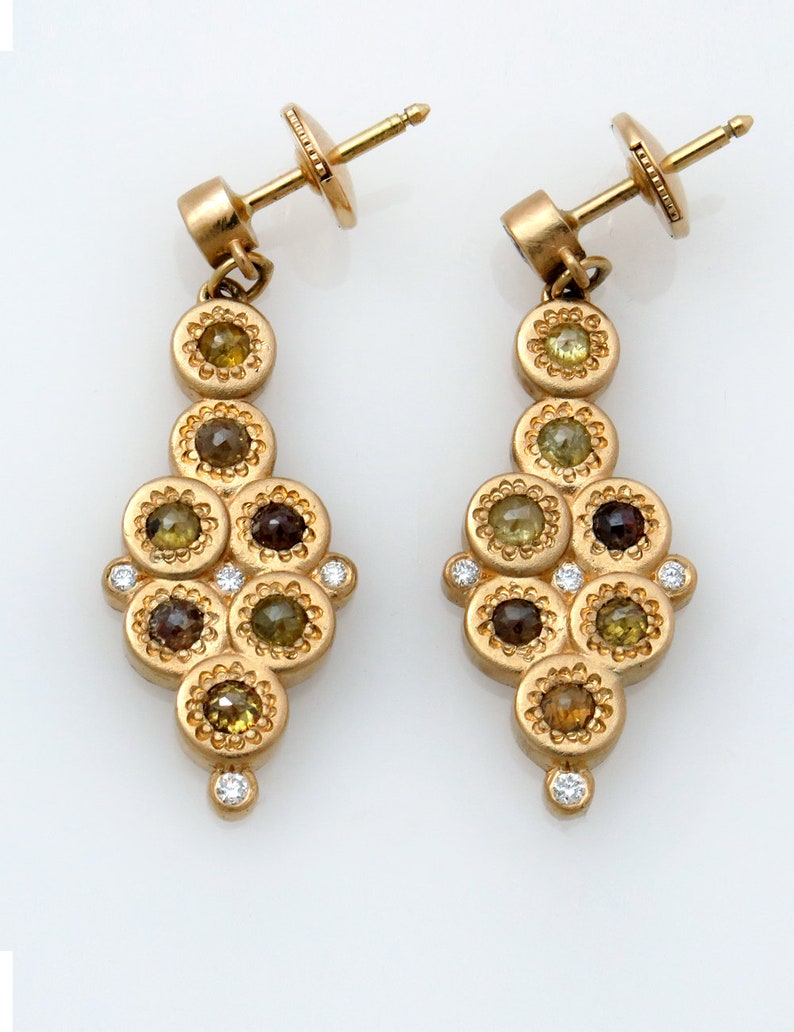 Stud Diamond Earring, Cluster Diamond Earrings, Cocktail Diamond Earrings, Drop Diamond Earrings, Brown Diamond Earrings, 18k/14k Solid Gold image 4