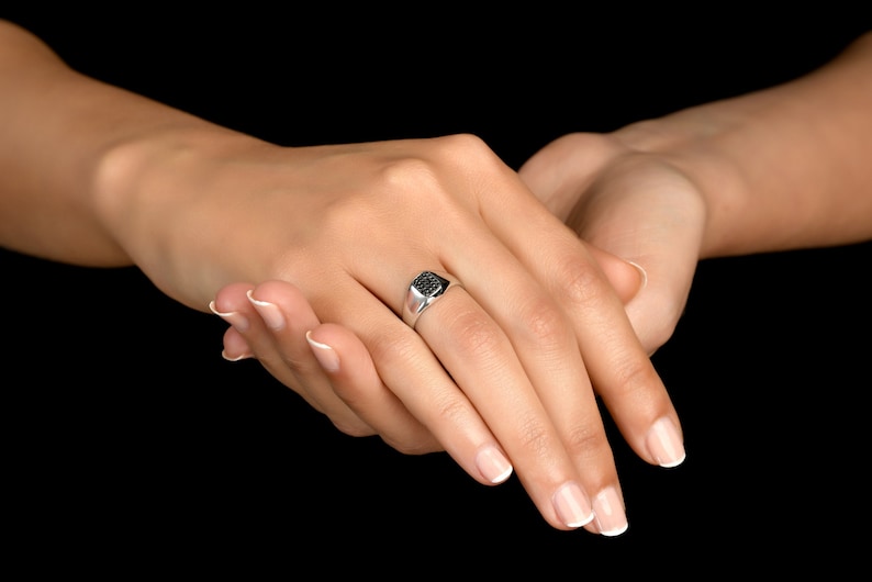 Black Diamond Ring, Statement Ring, 14k Gold Diamond Ring, Fine Jewelry, Multistone Rings, Pave Ring, Signet Ring, Cluster Ring, Pinky Ring image 1